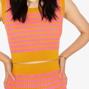 Callahan Chey Tank Pink Mustard Stripe Cotton Ribbed Sleeveless Crop Top